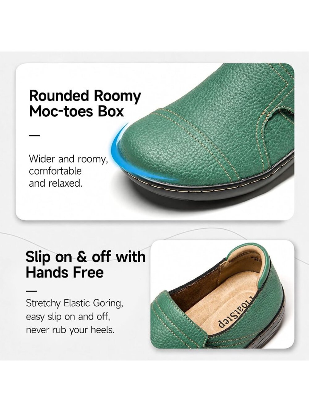 Women's Green Leather Casual Comfortable Dressy Flats Loafers & Slip-On Shoes - Picture 4 of 6
